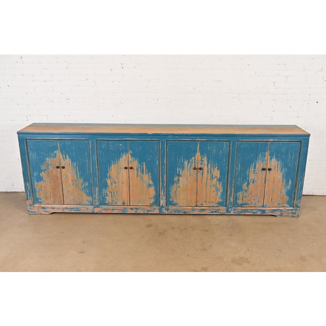 Modern Modern Distressed Blue Painted Monumental Sideboard by Van Thiel For Sale - Image 3 of 13