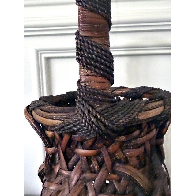 Large Antique Japanese Smoked Bamboo Basket Ikebana Mingei For Sale - Image 13 of 18
