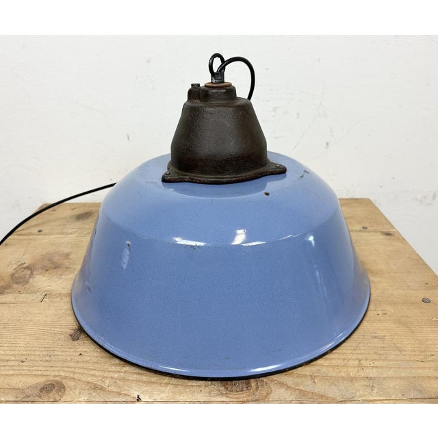 Industrial Blue Enamel and Cast Iron Pendant Light, 1960s For Sale - Image 14 of 16