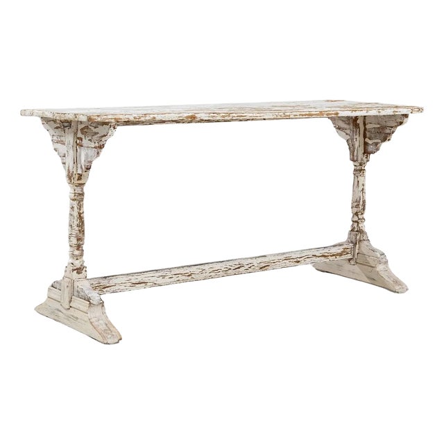 1900s French Wood White Patinated Table For Sale