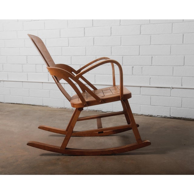 Mid 20th Century Norwegian Aaslid Rocking Chair With Chess Pattern Seat For Sale - Image 4 of 5