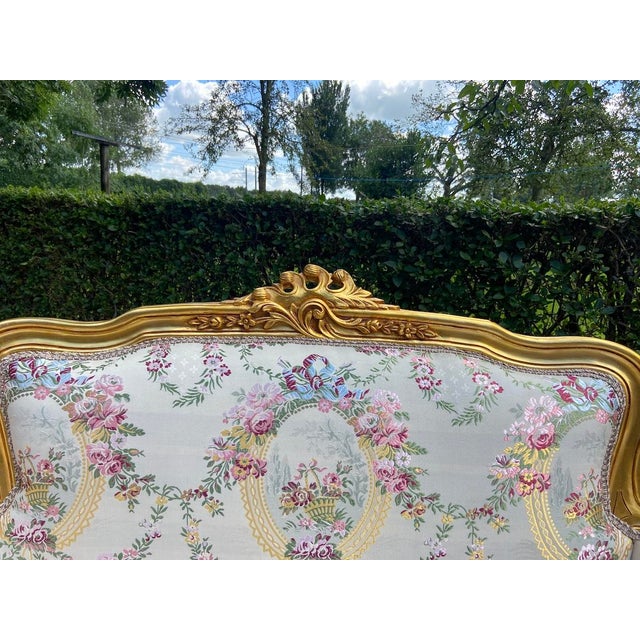 French 1980s French Louis XVI Gold Beech Beige Settee For Sale - Image 3 of 13