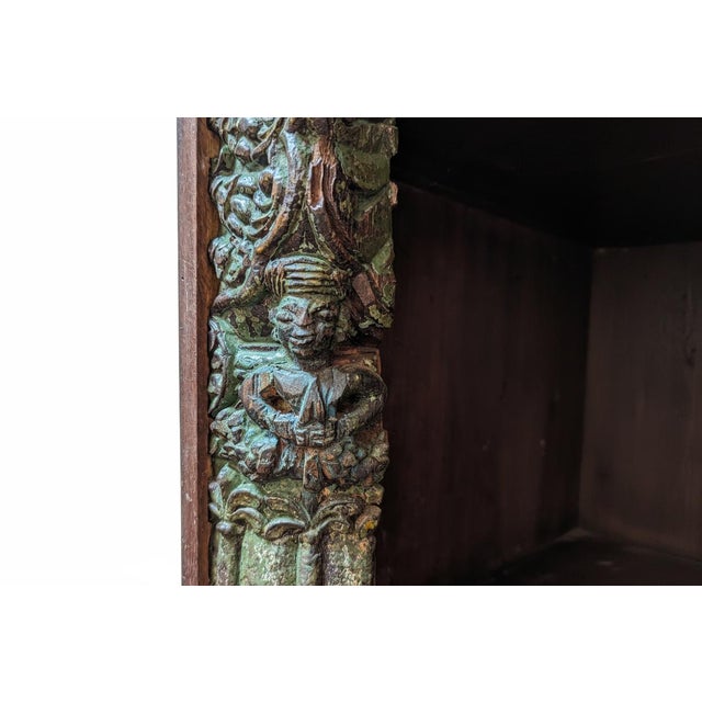 Wood Antique Door and Carvings Repurposed Large 70" Wide Bookcase Cabinet For Sale - Image 7 of 9