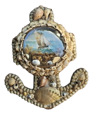 Victorian Anchor Seashell Maritime Diorama in Beech and Glass
