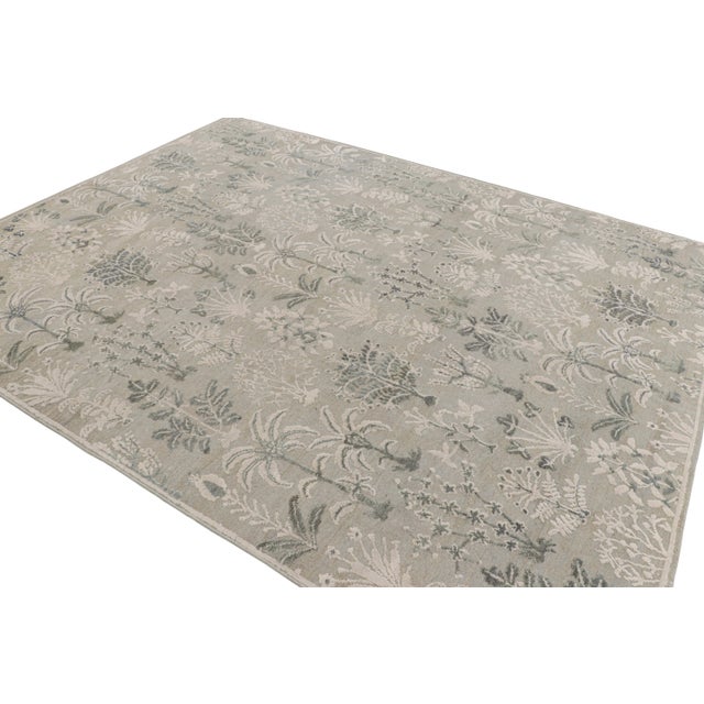 Not Yet Made - Made To Order Rug & Kilim’s Modern Block Print Rug in Silver-Gray & Teal with Floral Patterns - 3x8 For Sale - Image 5 of 7