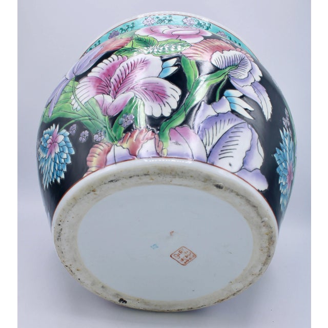 Black Mid 20th Century Asian Black Floral Koi Fish Ceramic Planter For Sale - Image 8 of 9