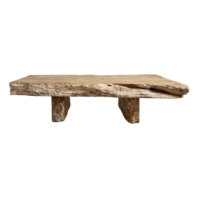 Vintage Natural Edge Slab Lychee Coffee Table Bench For Sale