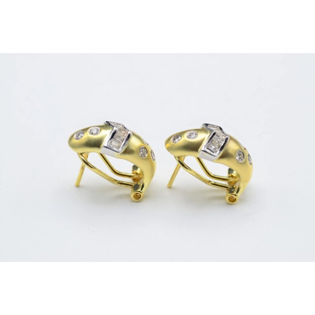 The Bekans: Ladies 14K Two Tone Huggie Style Earrings set with Diamonds, 2 Pieces For Sale - Image 4 of 9