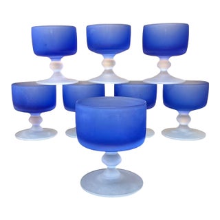 Vintage Cobalt Blue Frosted Parfait Glasses- Set of 8 For Sale