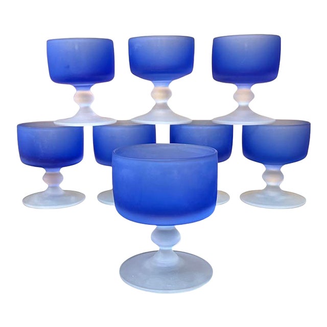 Vintage Cobalt Blue Frosted Parfait Glasses- Set of 8 For Sale