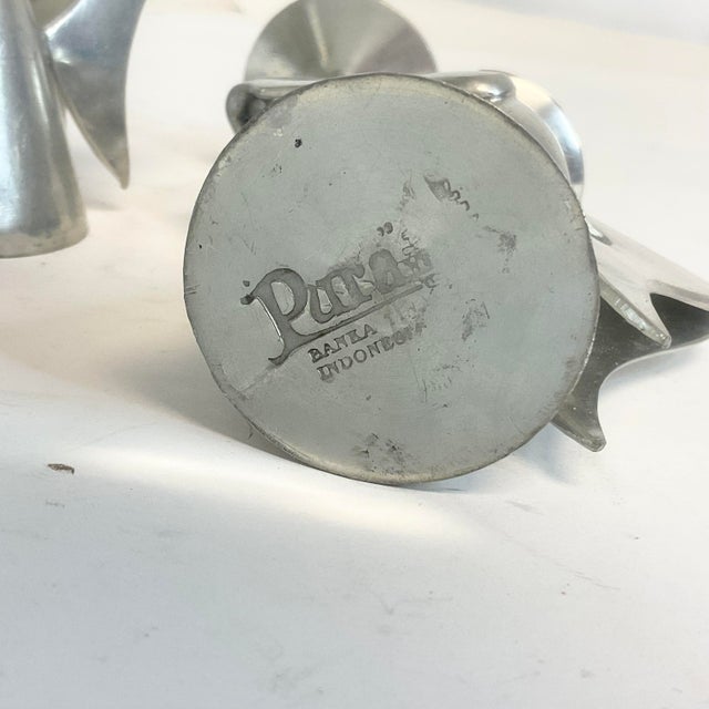 1980s Vintage Boho Chic Arts & Crafts Pewter Christmas Angel Candle Holders - A Pair. For Sale - Image 10 of 10