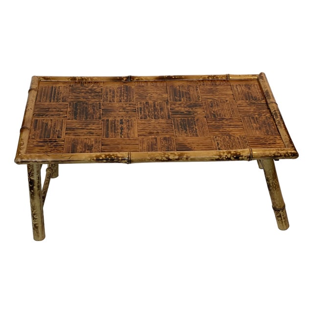 Vintage Tortoise Bamboo Breakfast Lap Tray Folding For Sale