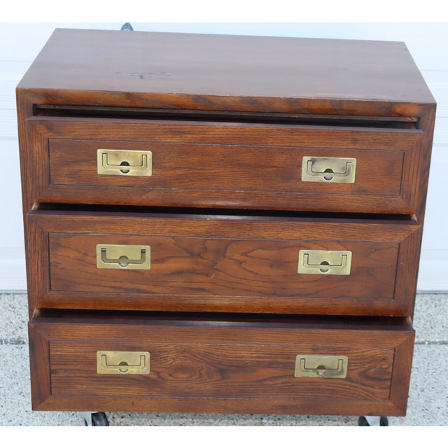 1970s Henredon Small Three Drawer Campaign Style Dresser For Sale - Image 13 of 16