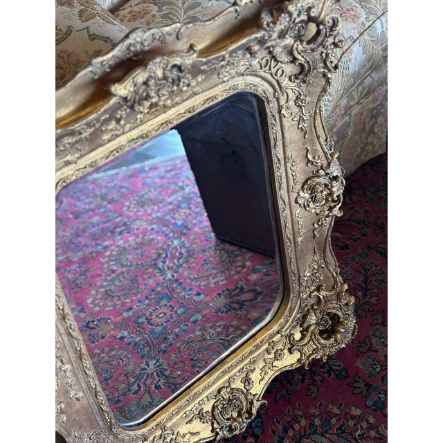 1900 - 1909 Vintage Gold Rococo Style Wall Mirror For Sale - Image 5 of 8
