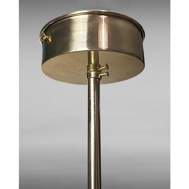 Mid 20th Century Stilnovo Style Italian Brass Six-Light Chandelier With Opaline Glass Globes For Sale - Image 17 of 18