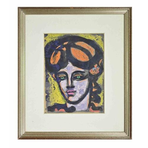 Watercolor on paper mounted on a wooden panel. Hand signed. Includes a contemporary wooden frame cm.54x46.5. Very good...