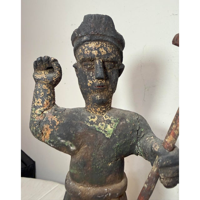 Large Antique 1600's Hand Carved Saint San Miguel Santos Religious Sculpture For Sale - Image 12 of 14