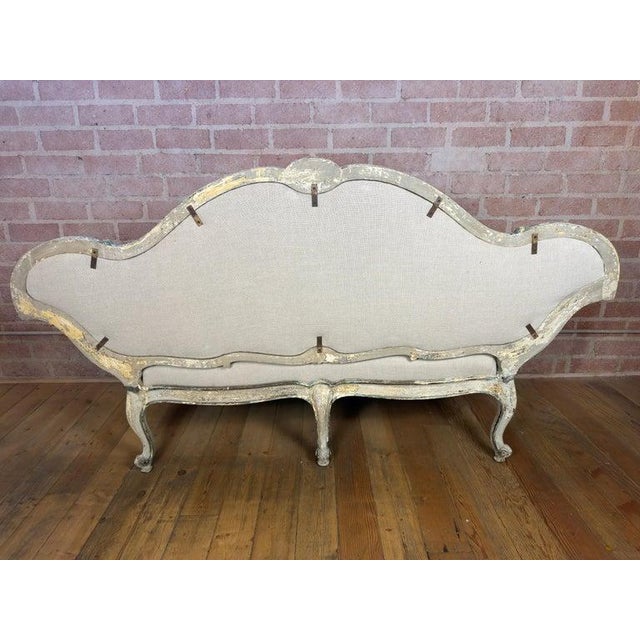Celadon French Louis XV Corbeille Settee With Original Distressed Patina and Shell Crest For Sale - Image 8 of 18