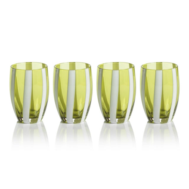 Pesaro Stripe Glasses - Green, Set of 4 For Sale - Image 4 of 4