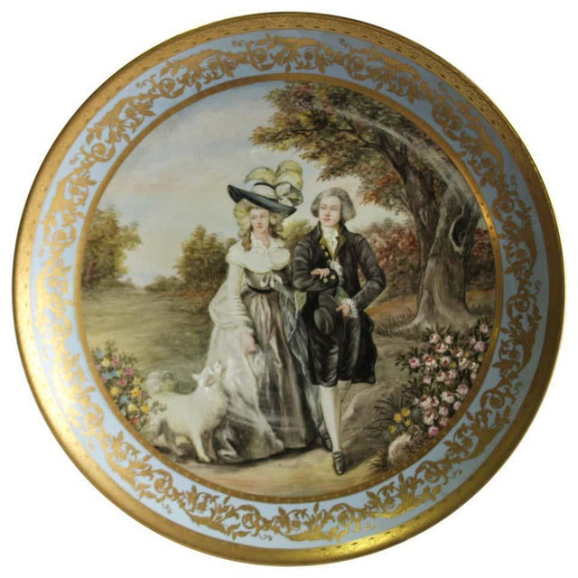 Large 20th Century Viennese Charger Plate or Wall Plaque in Porcelain Depicting Lady and Gentleman For Sale - Image 10 of 10