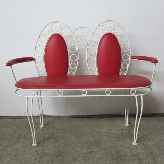 Red Vintage Metal Bench Set with Two Chairs, Set of 3 For Sale - Image 8 of 18