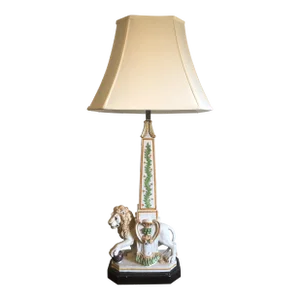 Italian Majolica Lion Lamp, Mid-Century