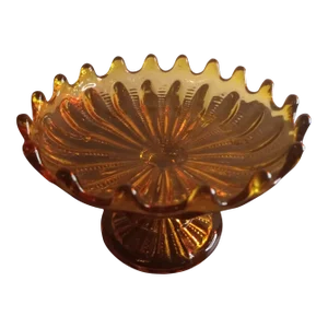 1970s Fenton Amber Pedestal Compote Bowl