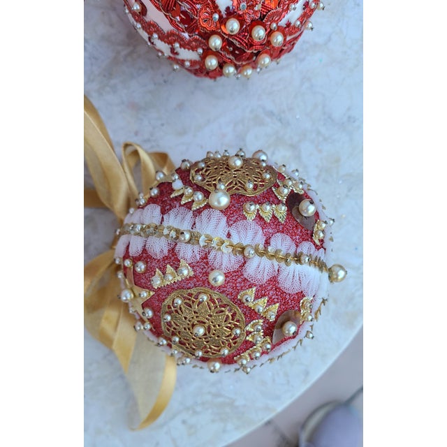 Ornamental & Decorative Materials Vintage Folk Art Beaded Christmas Ornaments- Set of 4 For Sale - Image 7 of 13