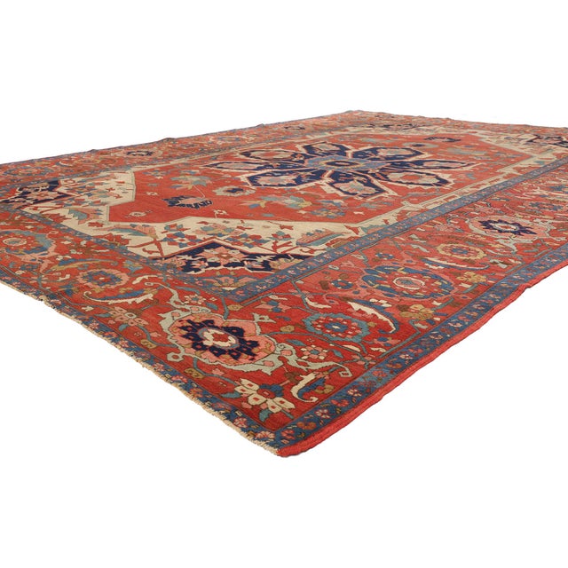 79550 Antique Persian Serapi Rug, 09'01 x 12'07. A Regal Rosette: Late 19th Century Persian Serapi Masterpiece of Noble...