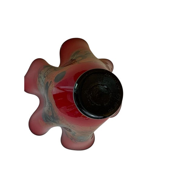 1980s Signed Nourot Glass Studio Red Satin Flute Vase For Sale - Image 4 of 7