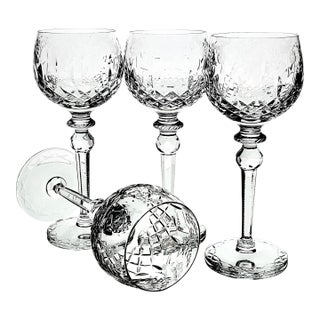 Rogaska Gallia Cut & Etched Crystal Hock Wine Glasses – Set of 4 Fine European Stemware For Sale