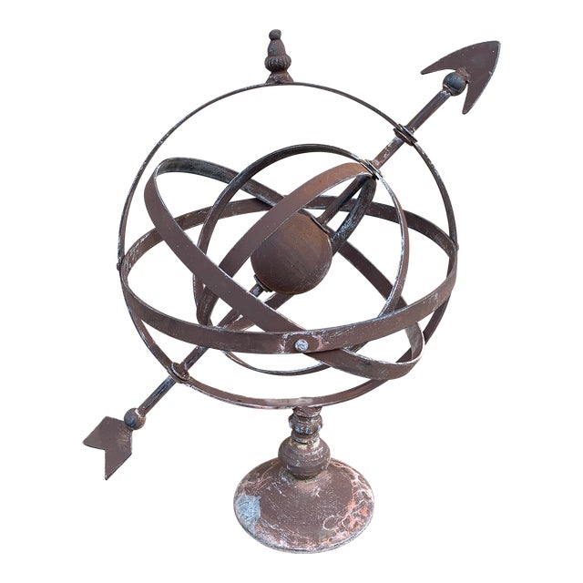 Vintage French Country Iron Garden Armillary Sundial For Sale