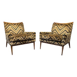 Pair of Paul McCobb for Directional Model 1322 Lounge Chairs With Geometric Velour Upholstery For Sale