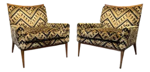 Pair of Paul McCobb for Directional Model 1322 Lounge Chairs With Geometric Velour Upholstery