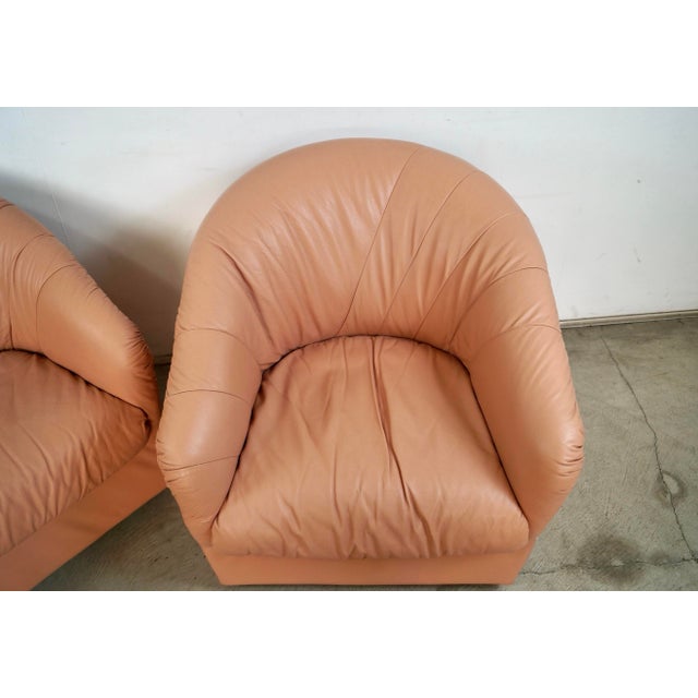 1980’s Art Deco Leather Swivel Lounge Chairs - A Pair For Sale - Image 12 of 12