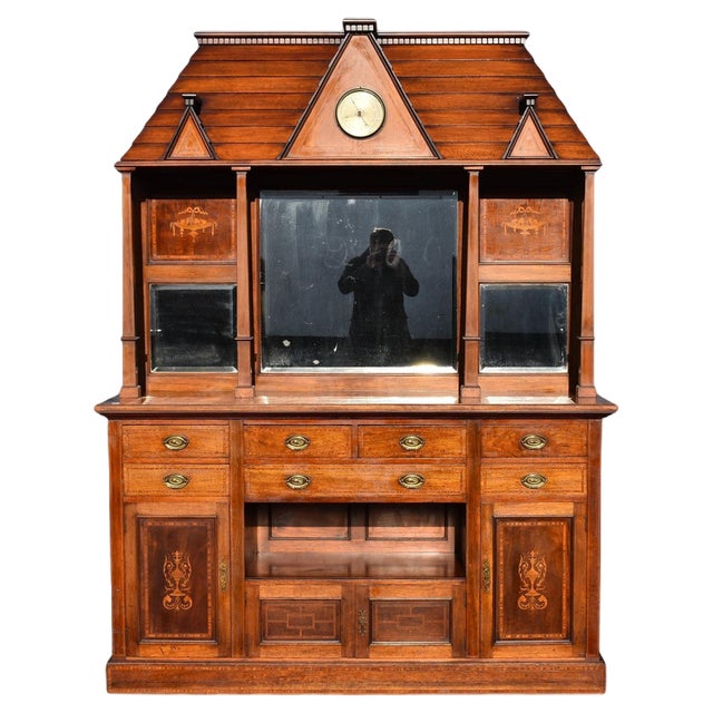 Victorian Inlaid Walnut Sideboard with Mirror Back, 1890 For Sale
