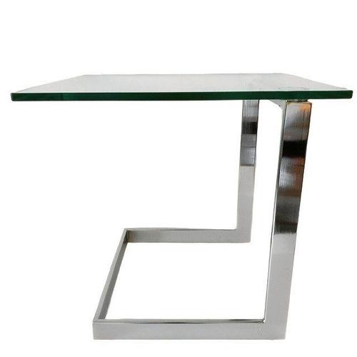 Sleek vintage postmodern glass side table by Gebra Germany from the 1980s, made of chrome and cut glass. The glass...