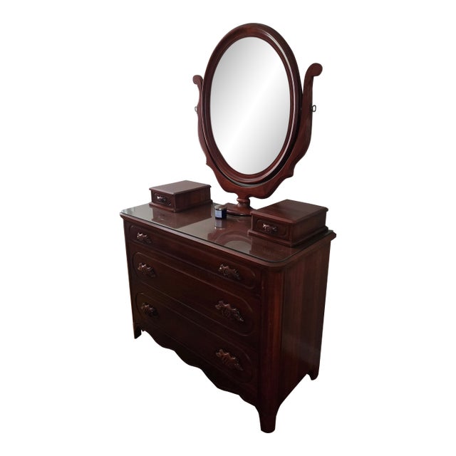 1950s Davis Cabinet Lillian Russell Dresser With Mirror and 2 Jewelry Boxes For Sale