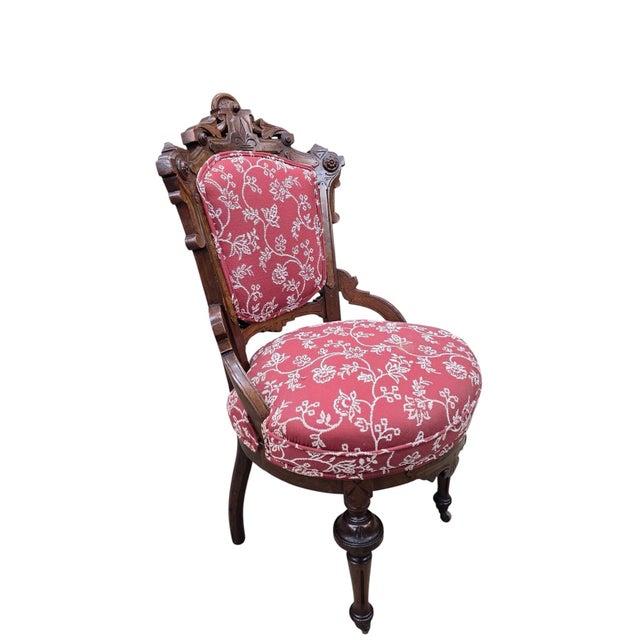 Antique Victorian Carved Walnut Parlor Chairs - Pair For Sale - Image 9 of 12