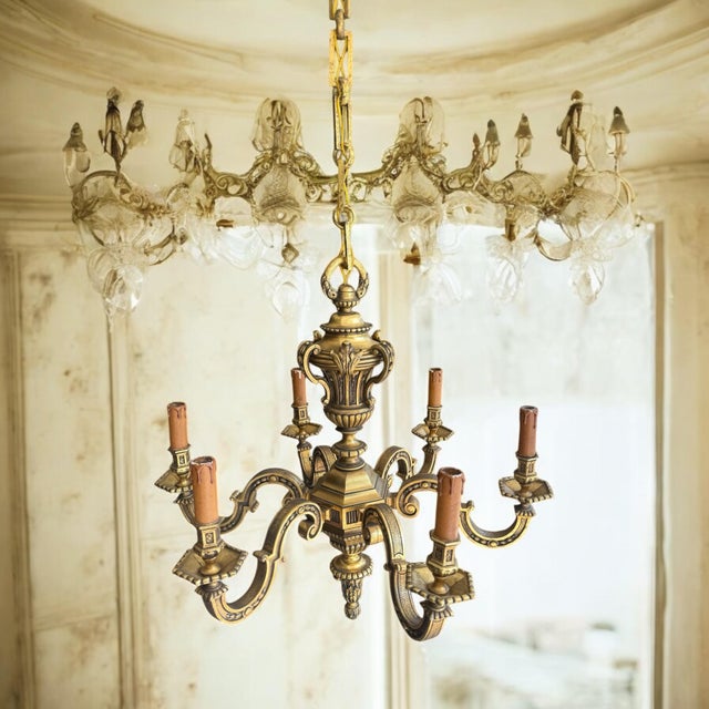 French Large Antique French Mazarin Bronze 6 Arm Chandelier For Sale - Image 3 of 8