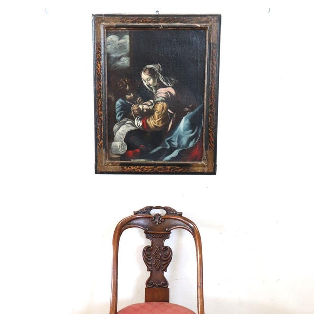 Madonna with Child and Angel, 17th Century, Oil Painting on Canvas, Framed For Sale - Image 16 of 18