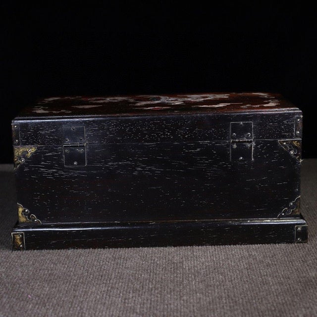 Large Rosewood Box With Mother-of-Pearl Inlay – Magpie & Peony Motif, Chinoiserie Decor For Sale - Image 9 of 9