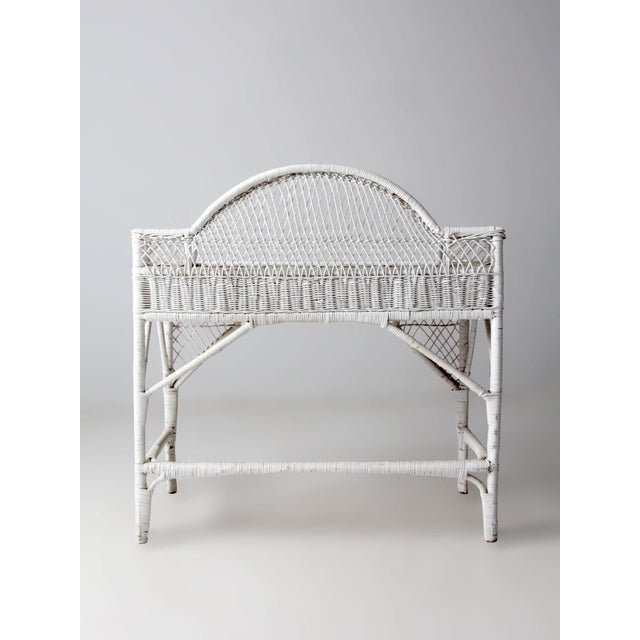Vintage American White Wicker Desk With Drawer For Sale - Image 15 of 18