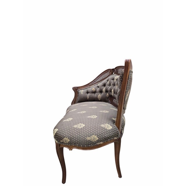 Antique Victorian Rococo Revival Asymmetrical Caned Ladies’ Conversation Chairs - Pair For Sale - Image 11 of 12