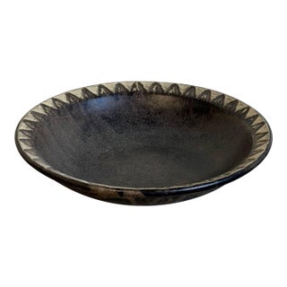 Plate Bowl With White Rim and Carved Pattern Denmark Mid-Century Modern 1960s For Sale