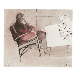 Ruth Schloss, Two Old People, 1990, Mixed Media Drawing on Paper For Sale
