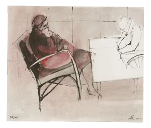 Ruth Schloss, Two Old People, 1990, Mixed Media Drawing on Paper