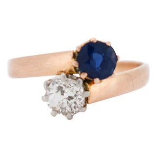 You and Me Diamond and Sapphire Ring circa 1900, Size 5.5 For Sale