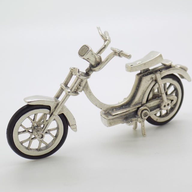 Vintage Italian Handmade Genuine Silver Moped Scooter Large Figurine, 1970s For Sale - Image 4 of 12