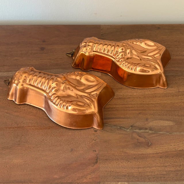 Farmhouse 1970s Small Copper Lobster Jello Mold Pair For Sale - Image 3 of 11